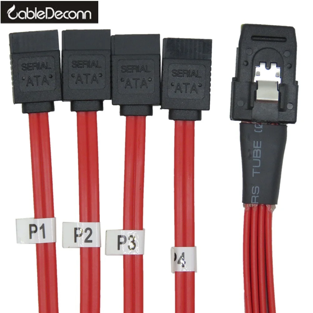 Mini SAS 36P SFF-8087 to 4 SATA 7 Pin Data Cable 0.5-1M Red Cable