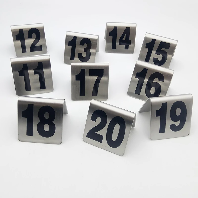 Double-sided Square Table Number Plate, Digital Card, Restaurant, Hotel Number, Stainless Steel, 10Pcs per Set