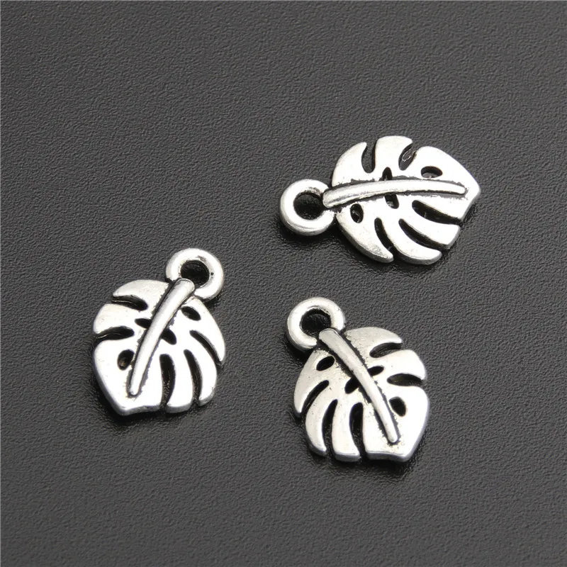 50pcs Leaves Beads Accessories Wholesale Leaf Pendants Silver Color Color Nature Jewelry Making A2745