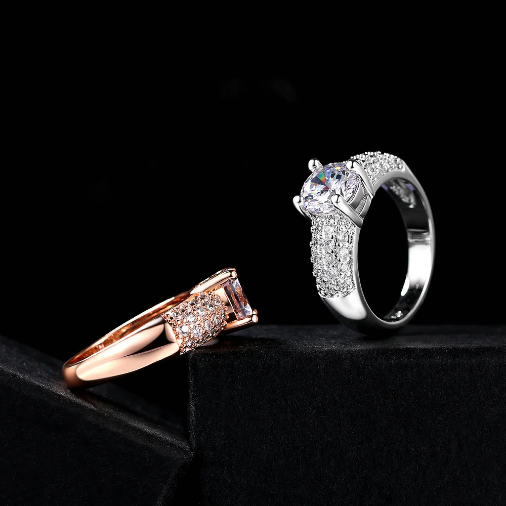 Double Fair Engagement Wedding Rings Cubic Zirconia Rose Gold Color CZ Stone Ring Jewelry For Women anel HotSale DFR105