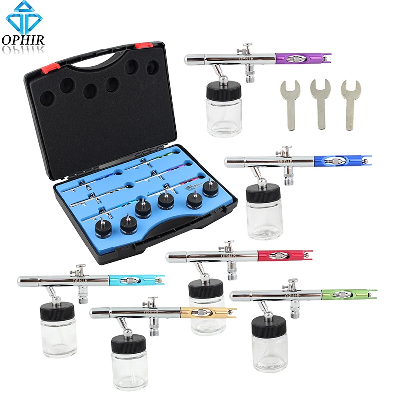 OPHIR 6PCS Air-brush/Air Brush Gun Set 0.35MM Nozzle Dual Action Airbrush Spray Gun Kit for Body Paint Nail Art Paint _AC047