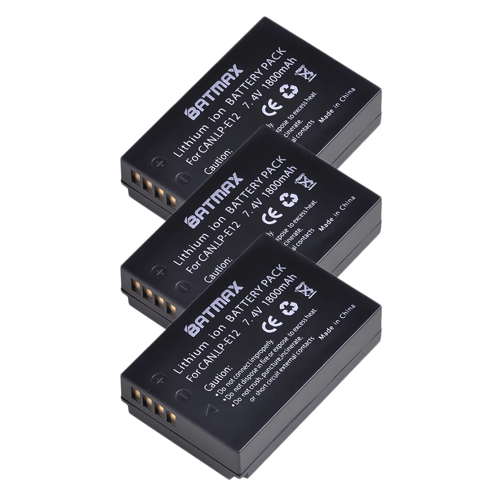 

Batmax 3PCS 1800mAh LP-E12 LP E12 LPE12 Camera Battery Bateria for Canon EOS M EOS M10 EOS Rebel SL1 EOS 100D M100 Cameras