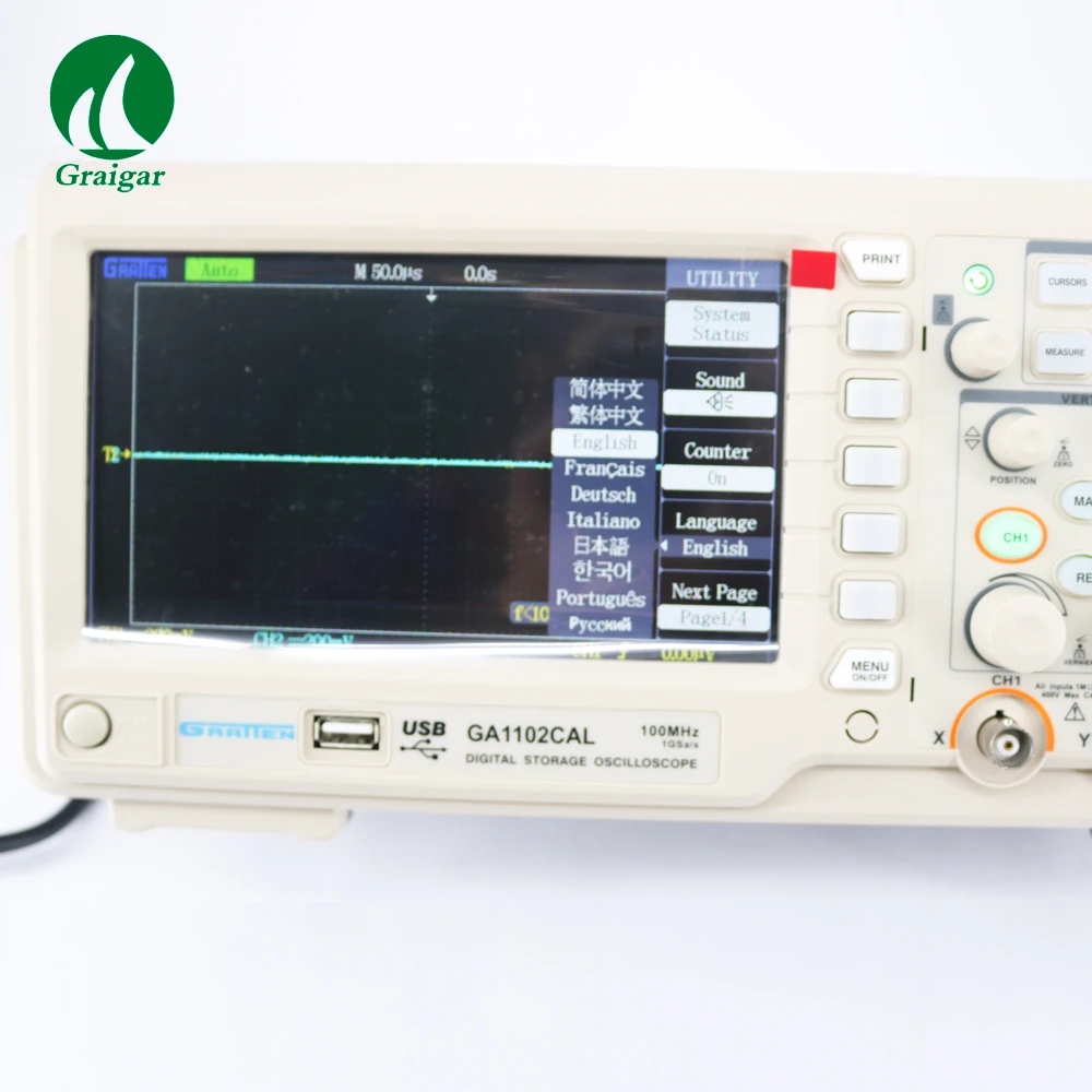 GA1102CAL Digital Storage Oscilloscope 2 Channels 100MHz 32 kinds of Automatic Measurement