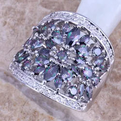 Graceful Rainbow & White CZ Silver Plated  Ring Size 6 / 7 / 8 / 9 / 10 / 11 S0217