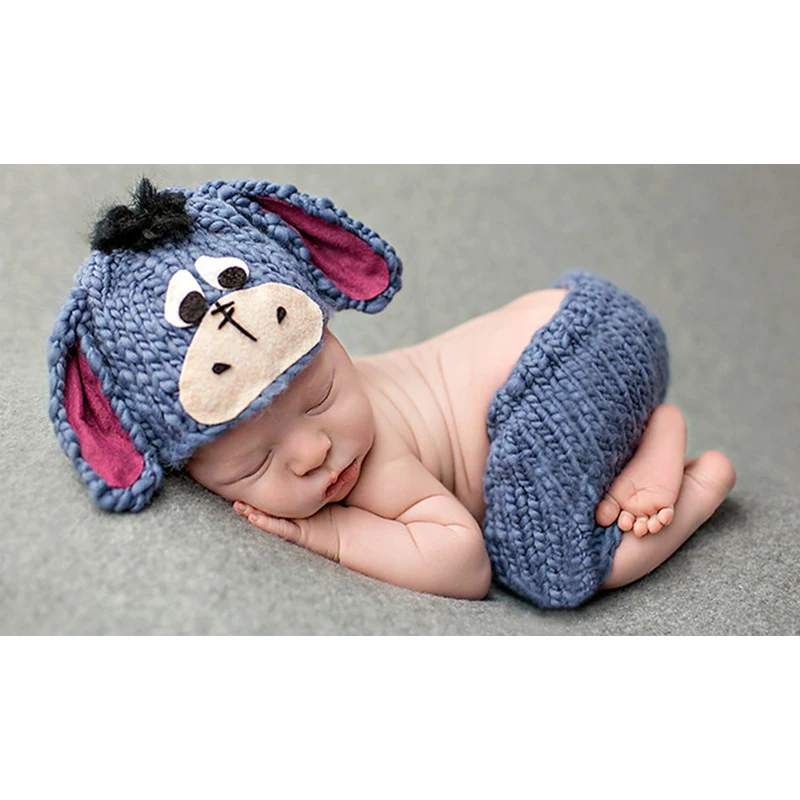 Knitting Soft Hat Pants Set Baby Clothing Accessories Cute Animal Bebe Newborn Photography Props Lionet/Chick/Tiger 0-4 Months