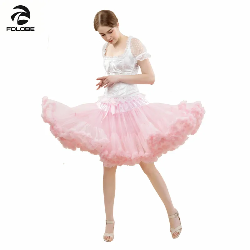 FOLOBE 55cm Dancewear Performance Skirt Ball Gown Tulle Tutu Skirt Knee Length Party Prom Adult Faldas Saias Femininas