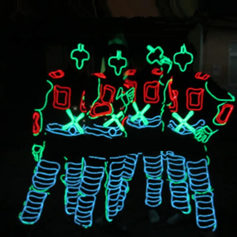 Party LED Tron Dance Stage Performance Costumes Clothing Costume Luminous Led EL Wire Dance Wear Fiber Optic Clothes