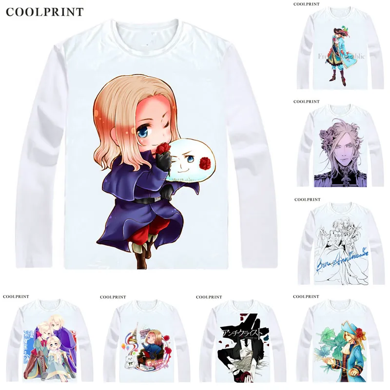 Coolprint France G8 Francis Bonnefoy T Shirt Axis Powers Hetalia Men T-shirt Casual Vintage TShirt Printed Long Sleeve Shirts