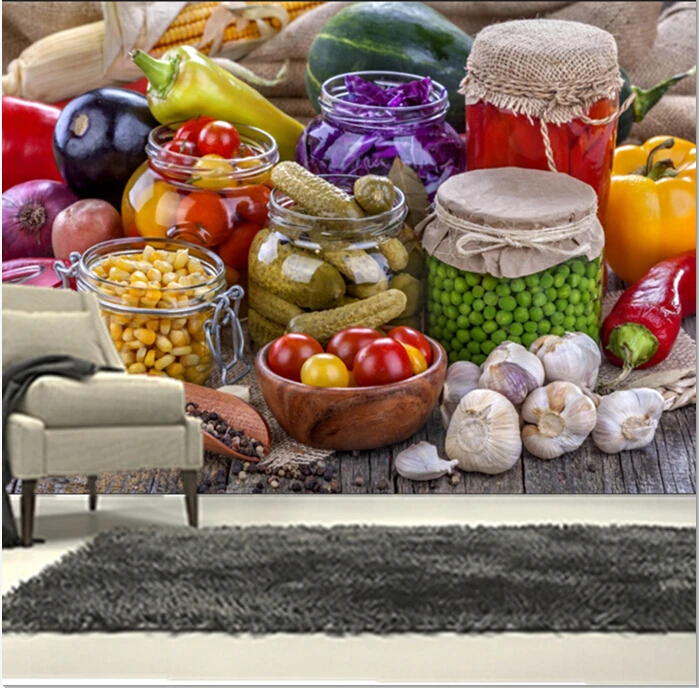 The custom 3D murals,All kinds of canned vegetables, cafe wall restaurant  kitchen dining room wall wallpaper