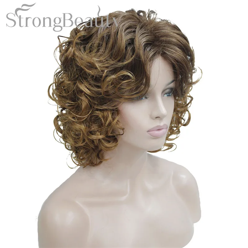 Strong Beauty Synthetic Wigs Medium Curly Blonde Full Wig Heat Resistant  For Women