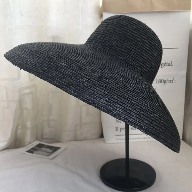 Elegant women straw hat Bell type 15cm Big wide brim sun hat casual natural wheat straw Summer Beach hat shade Ladies Hat