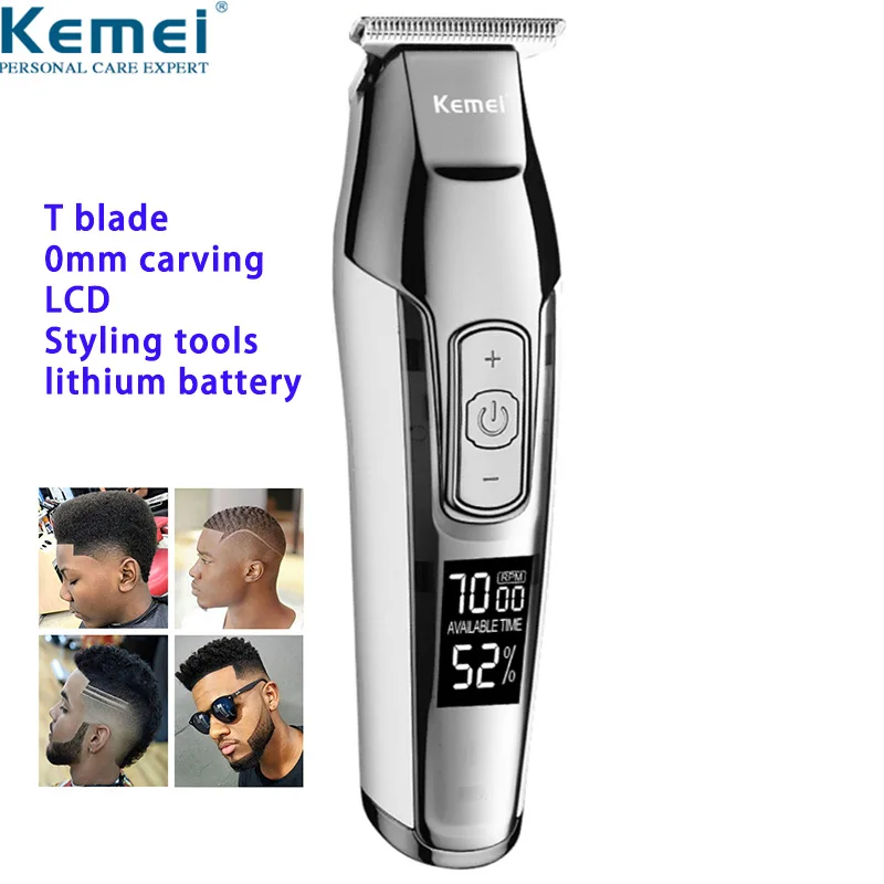 Kemei 이발사 전문 헤어 클리퍼 LCD 디스플레이 0mm Baldheaded 수염 헤어 트리머 남자 DIY 커터 전기 이발 기계