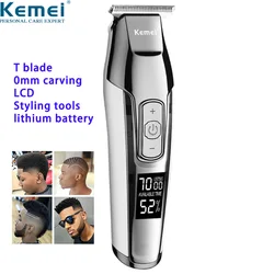 Kemei cortadora de pelo profesional para hombre máquina de corte de pelo eléctrico con pantalla LCD 0mm para Barba