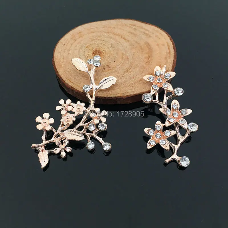 Wedding Jewelry Rhinestone Flower Button Embellishment Crystal Metal Button Plum Blossom Flat Back Gold Tone 5pcs 28*48 mm Clear