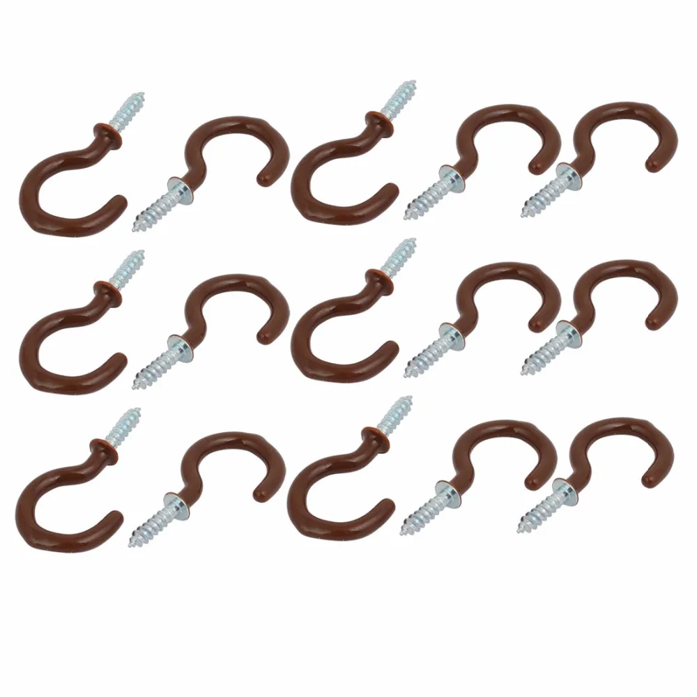 

UXCELL Hot Sale 1 Inch Plastic Coated Screw-in Open Cup Ceiling Hooks Hangers Brown 15pcs