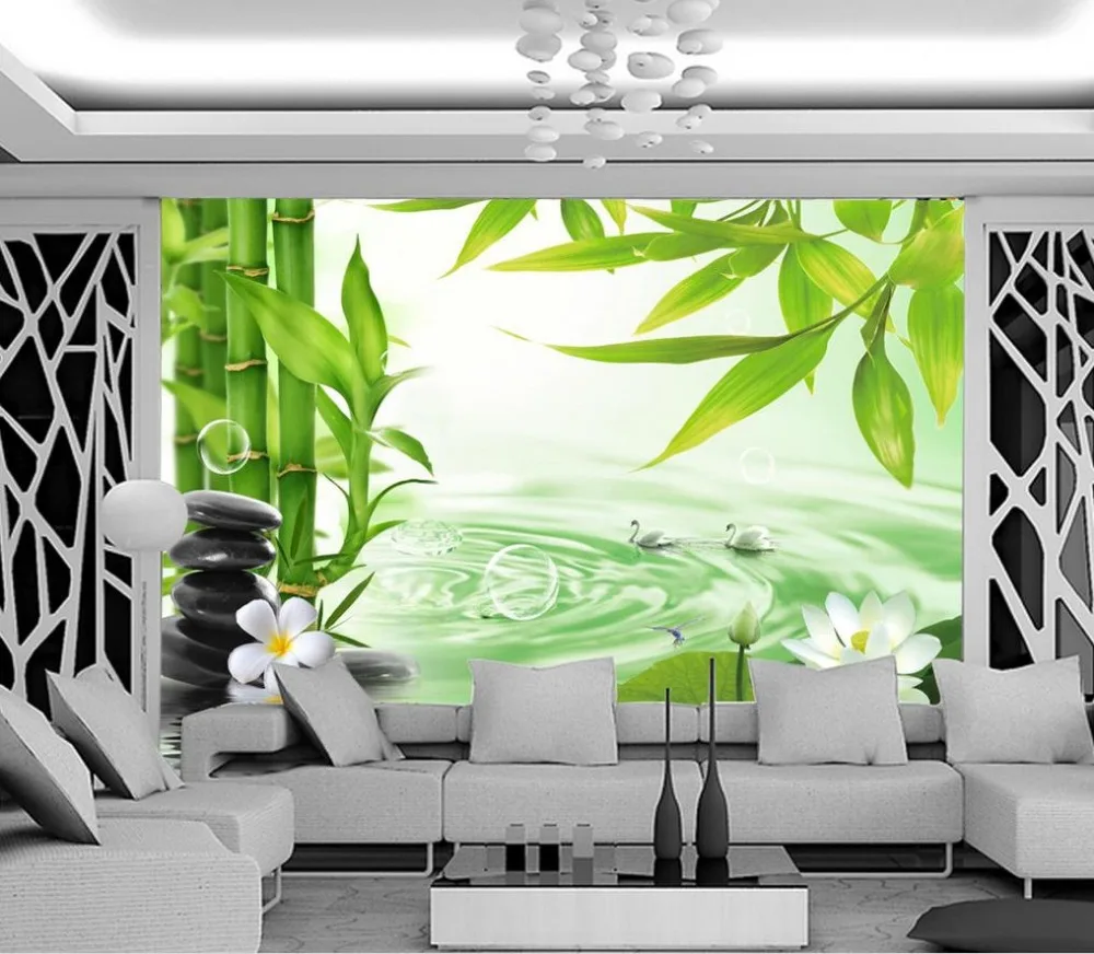 

3d wallpaper for room Bamboo lotus flower water ripples background wall living 3d wallpaper flower wallpaper