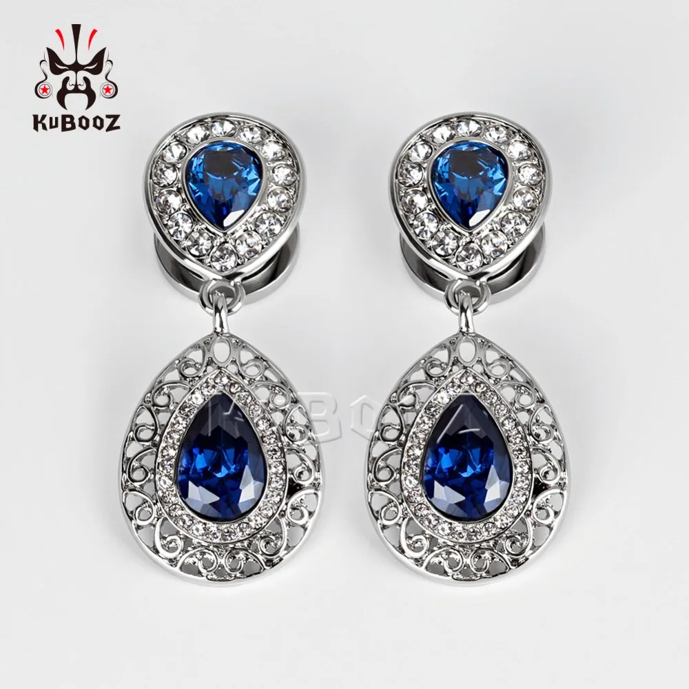 Wholesale Price Piercing Blue Zircon Ear Gauges Plugs Tunnels Screw Earring Body Jewelry Expanders Stretchers Fashion Gift 20PCS