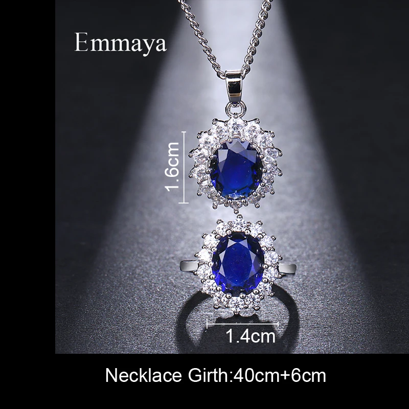 Emmaya Jewelry Set For Women Bridal Wedding Blue Austrian Crystal Necklaces Adjustable Ring Set Gift Wedding