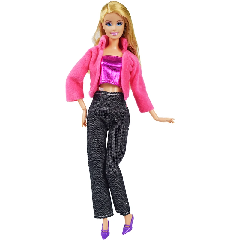 High Quality Plush Coat + Jeans Set Doll Clothes Accessories for 12 Inch Doll Wardrobe Pants Suit Casual Clothes Girl Toys #09