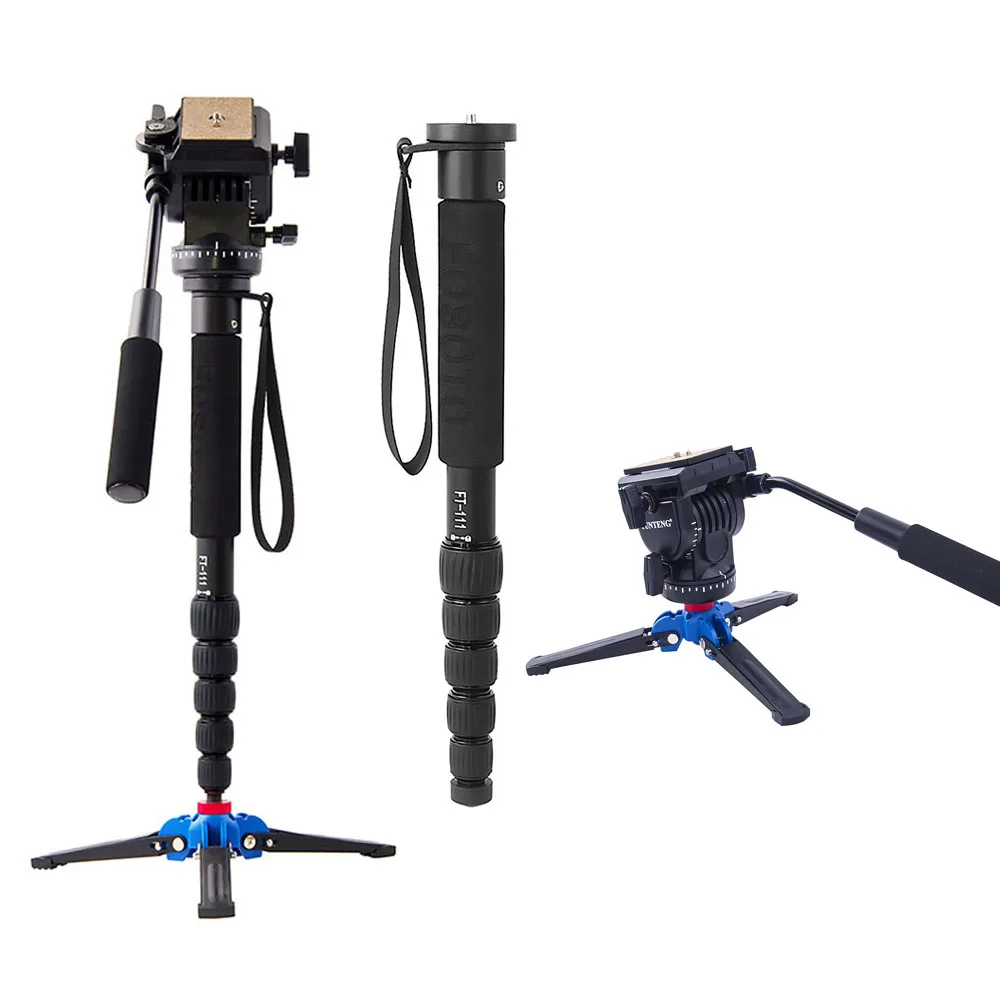 Fusitu FT111 Aluminium Professional Camera Walking Stick with Mini Tripod Monopod Stand Base and Tripod Head for DSLR