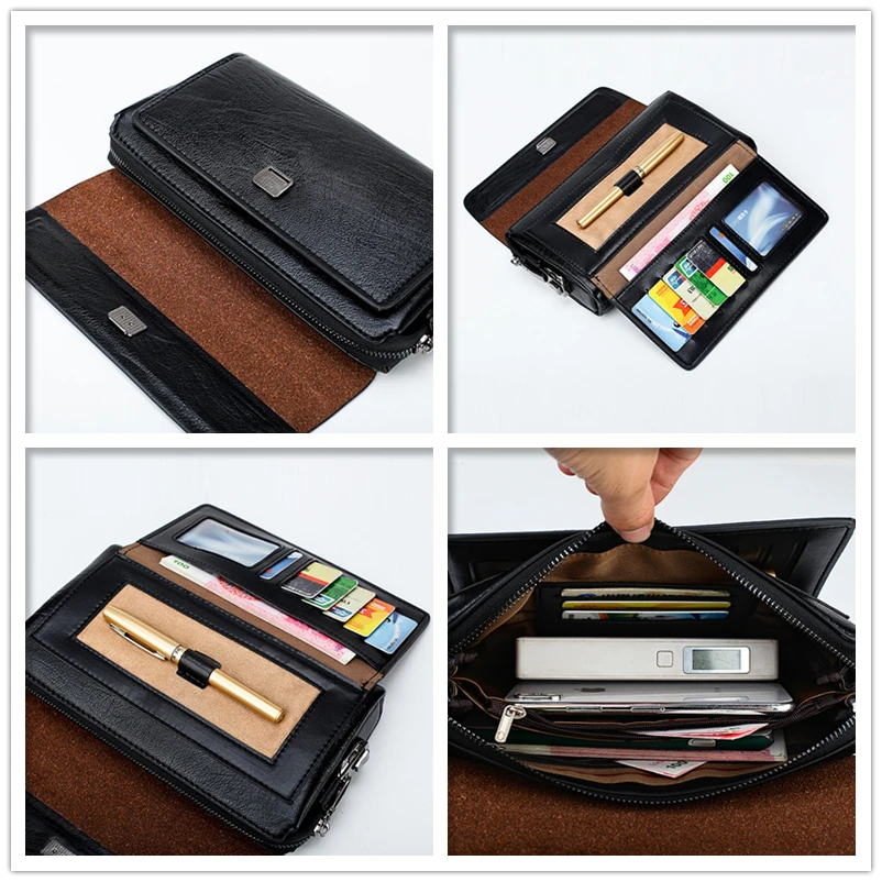 JEEP BULUO Luxury Brand Day Clutches Bags Men's Handbag For Phone and Pen High Quality Spilt Leather Wallets Hand bag Male