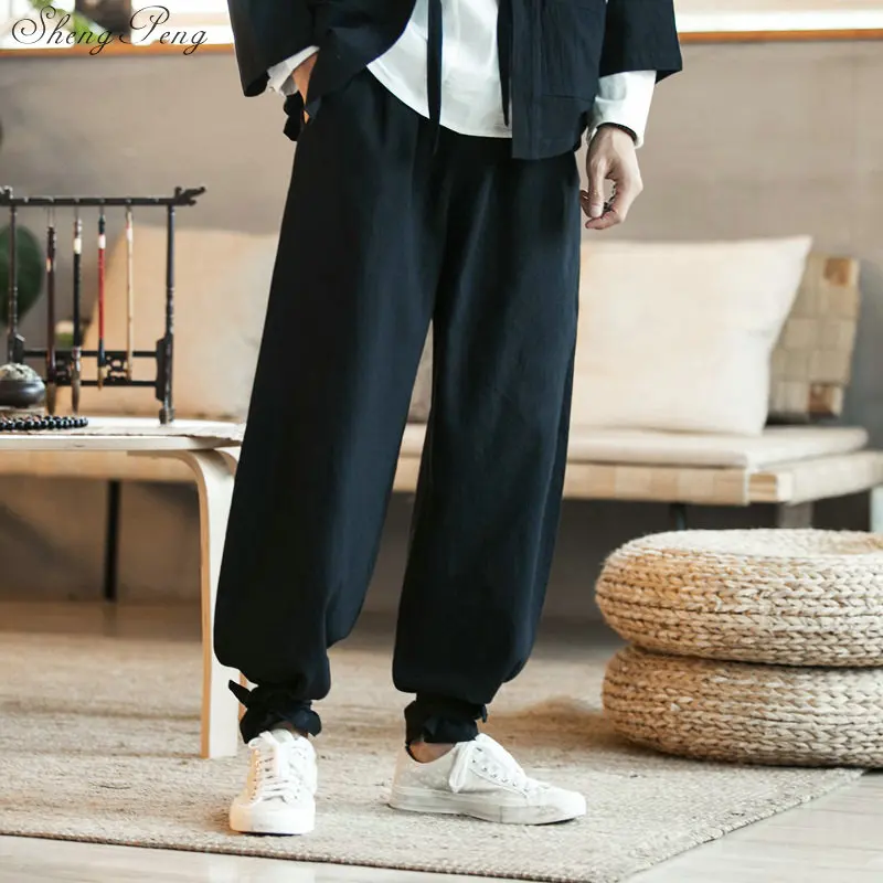 Wushu clothing linen trousers men costume oriental men pants linen traditional asian clothing men clothing 2019 Q785