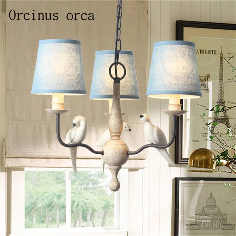 Nordic retro American bird resin chandelier living room bedroom dining room personalized linen iron Chandelier free shipping