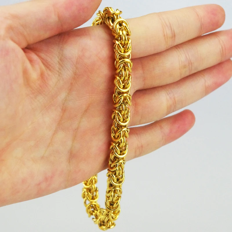 AMUMIU 7mm Men byzantine 316l stainless steel Chain Link Bracelets Wholesale HB087