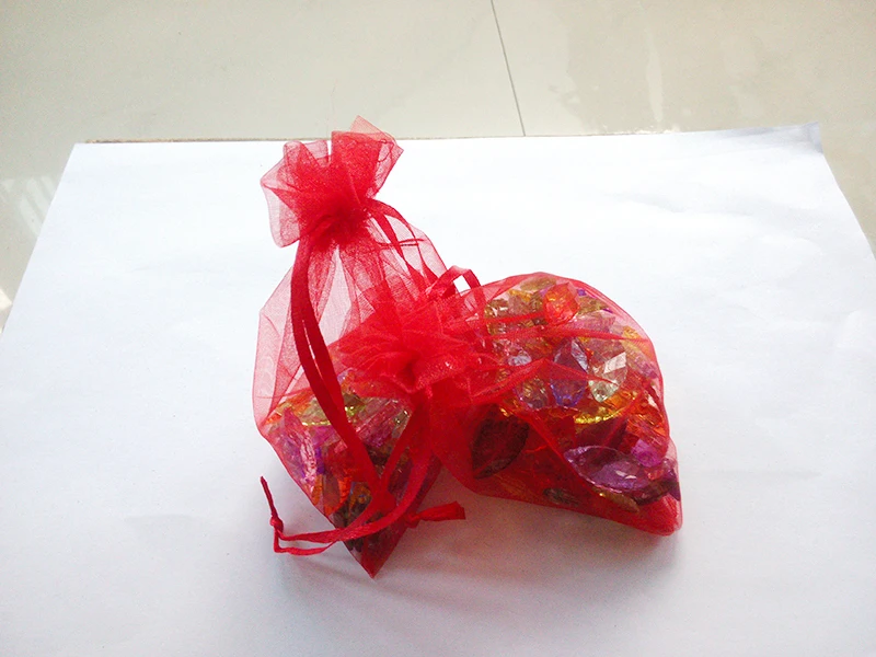 200pcs 11*16 Red gift bags for jewelry/wedding/christmas/birthday Organza Bags with handles Packaging Yarn bag