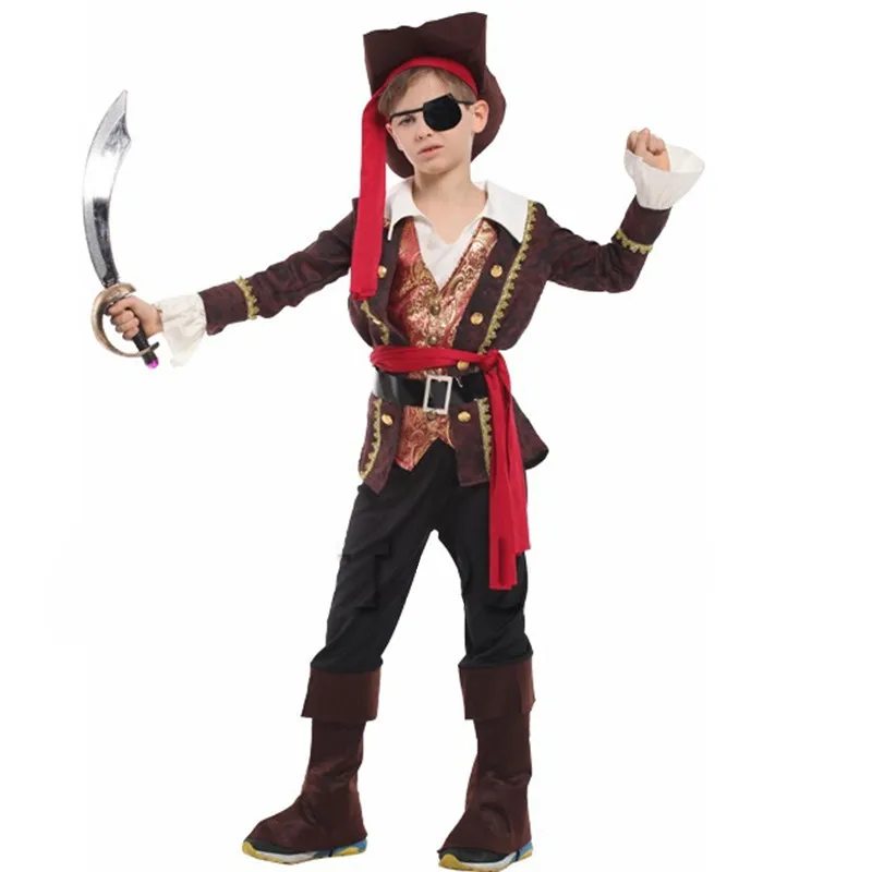 M-XL Boys Halloween One-eye Pirates Costumes Kids Children Robber Warrior Seaman Cosplay Carnival Purim Masquerade Party Dress