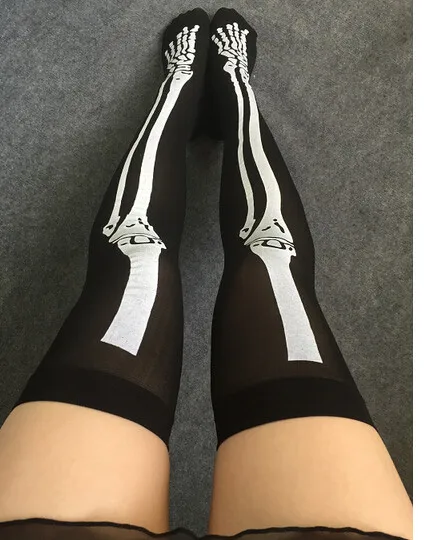 

50pairs/lot fedex fast european and american style woman stripe bone blood skull bow stocking over knee stocking