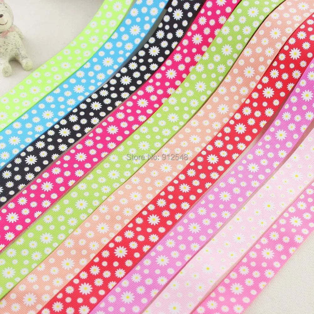 1534134,7/8'' 22MM flowers Printed grosgrain ribbon,10 color mix,DIY handmade materials, headwear accessories