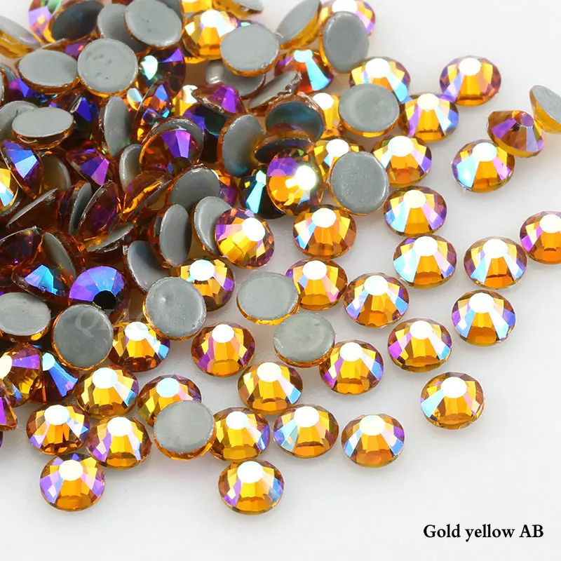 Crystals Stones Iron on FlatBack Gold Yellow AB Hot Fix Strass Crystal Hotfix Rhinestones for Clothes