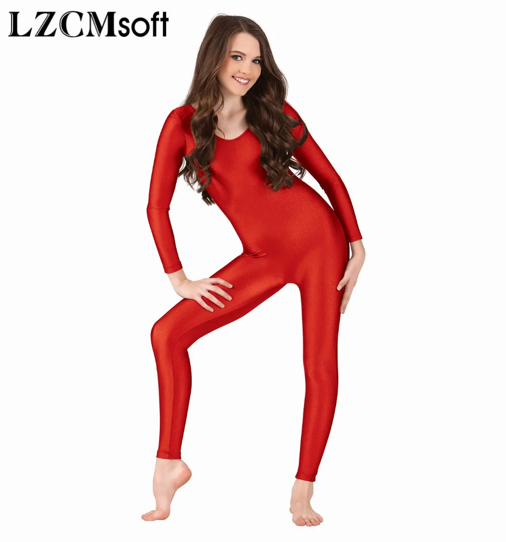 LZCMsoft Girls Nude Nylon Long Sleeve Unitard for Kids Scoop Neck Gymnastics Unitards Dance Costume Full Bodysuit Ballet