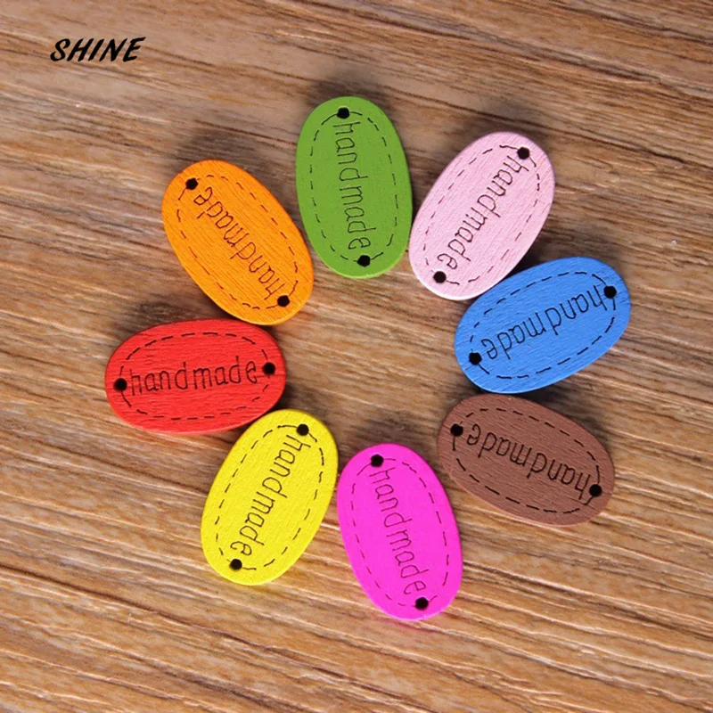 SHINE Wood Sewing Button Scrapbooking Oval Hand made Word Multicolor Mixed Two Holes 19x12mm 50 PCs Costura Botones Decorate