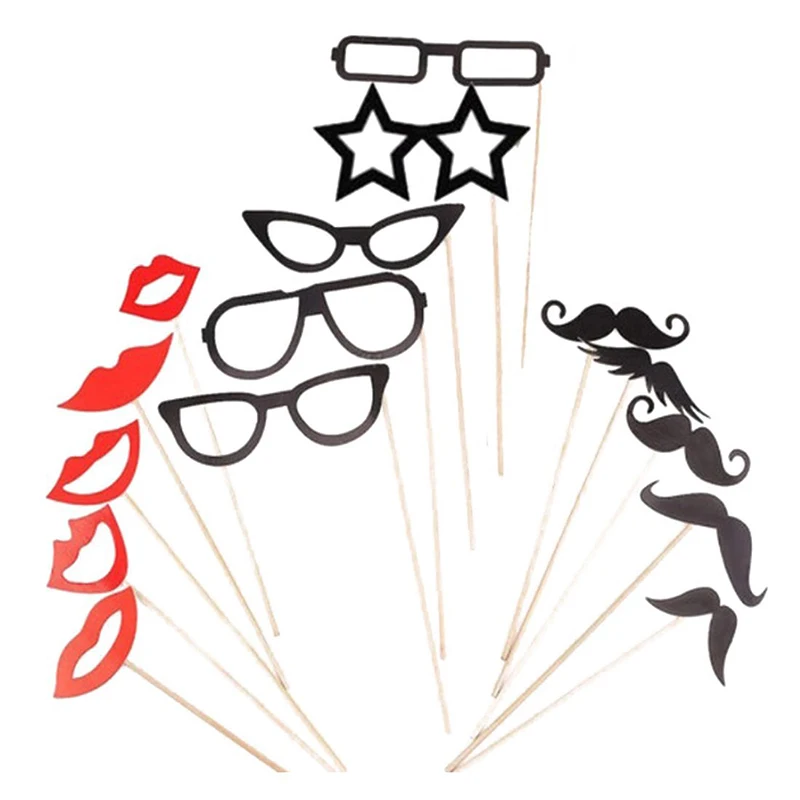 15pcs Photo Booth Props Funny Single Kid DIY Red Lips Black Paper Beard Frame On A Stick Wedding Favor Brithday Party Supplies