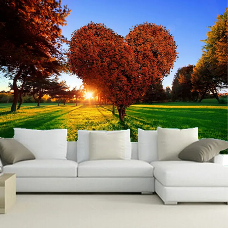 The custom 3D murals, parks Sunrises and sunsets Trees Heart Grass Nature wallpapers,living room sofa TV wall bedroom wall paper