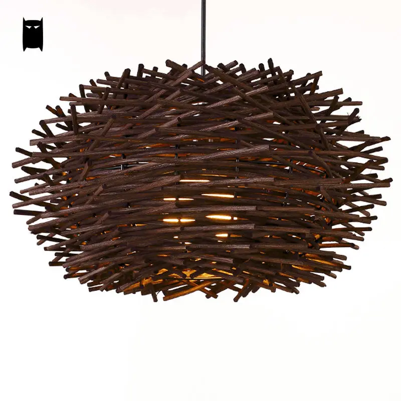 Wicker Vogelnest Pendelleuchte Leuchte Asien Rustikalen Japan Stil Hängenden Lampe Luminaria Design Indoor Hause Beleuchtung Esszimmer