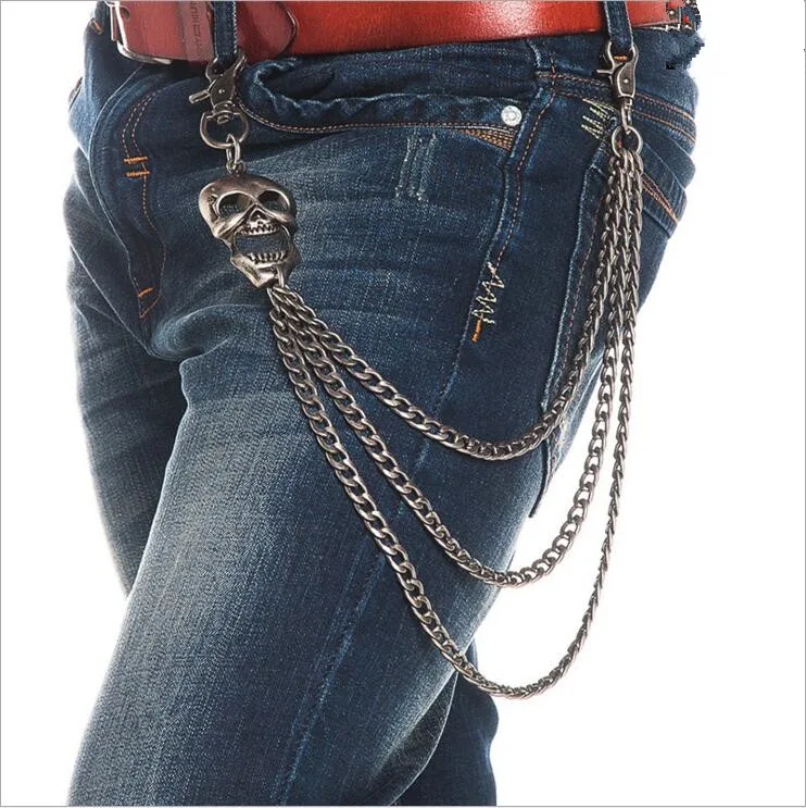 high quality Men Jewelry Heavy Skeleton Waist Biker Wallet Key Chain Rock Punk Trousers HipHop Leather Pant Jean Chains Hot