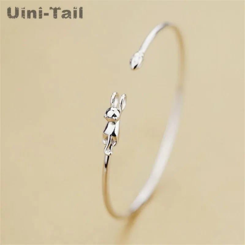 Uini-Tail 2019 new listing 925 Tibetan silver cute cat bracelet simple creative silver climbing cat bracelet opening adjustable