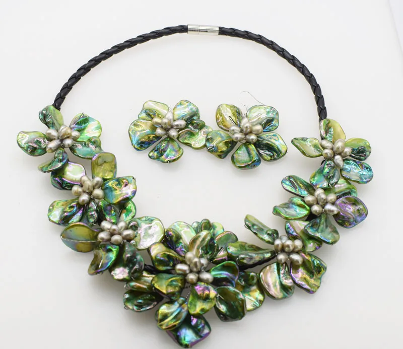 WOW! green shell flowers necklace nature 48cm nature FPPJ wholesale