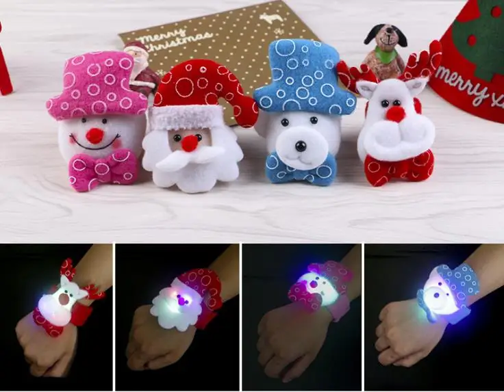 Christmas Gift Led Christmas Pat Circle Bracelet Santa Claus Snowman Bear Deer Bracelet Toy XMAS Decoration Ornament