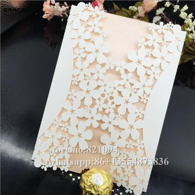 

customized 50pcs free shipping Laser cut party supplies flowers design wedding Party invitation cards with inner blank paper