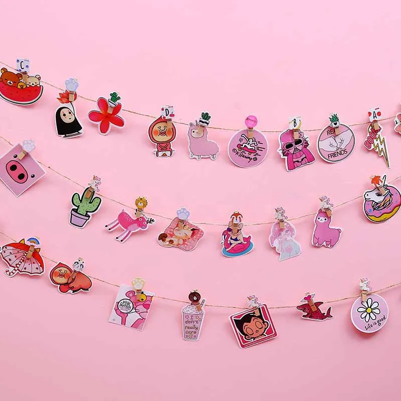 10Pcs/set Mini Cartoon Wood Clip Kawaii Cactus Unicorn Memo Paper Clips for Photo Decoration Clips Clothespin Stationery Supplie