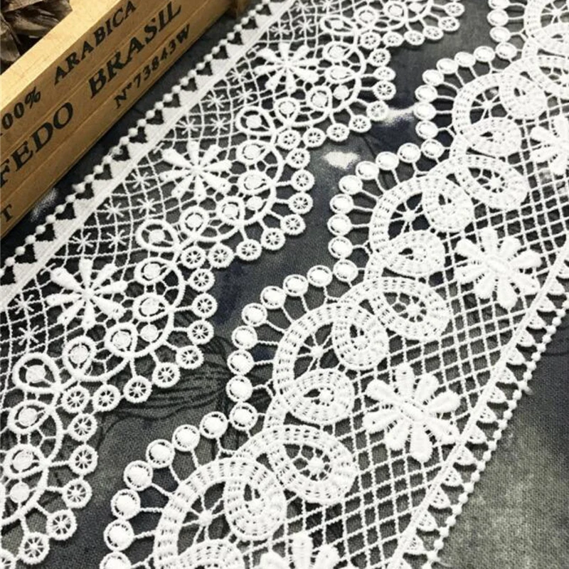 GXINUG 1 Yard Bump Embroidered Lace Trim Ribbon Applique DIY Sewing Craft Crochet Fabric Edging Trimmings Vintage Wedding Dress