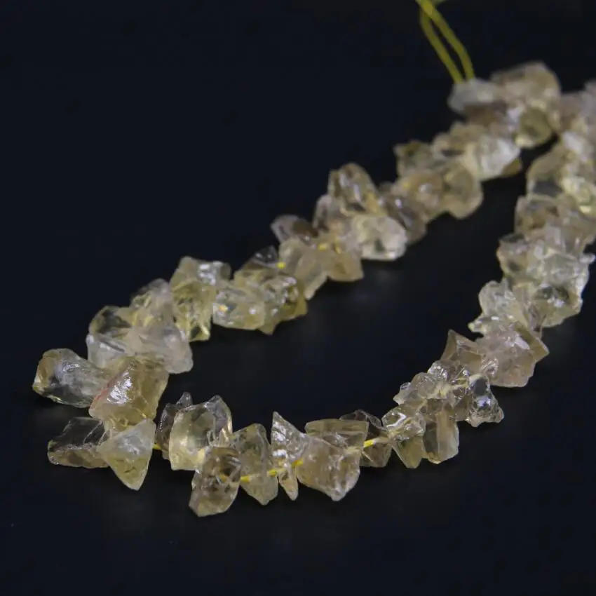 

15.5"/strand Natural Raw Lemon Quartz Freeform Nugget Gravel Loose Beads,Citrines Crystal Top Drilled Chips Necklace Jewelry