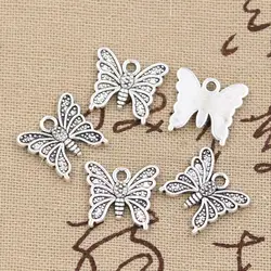 25pcs Charms Butterfly 15x14mm Antique Bronze Silver Color Plated Pendants Making DIY Handmade Tibetan Jewelry