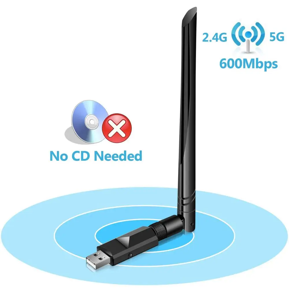 600Mbps Draadloze Networkcard Dual Band (2.4G/150Mbps + 5G/433Mbps) wifi Dongle Driver Gratis Met 5dBi Antenne Voor Desktop Laptop