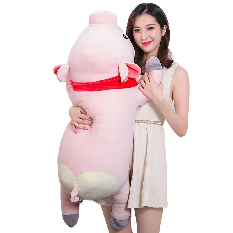 Kawaii Pink Pig Plush Sleep Long Pillow Giant Soft Stuffed Cartoon Piggy Doll Toys for Girl Gift Decoration 39inch 100cm