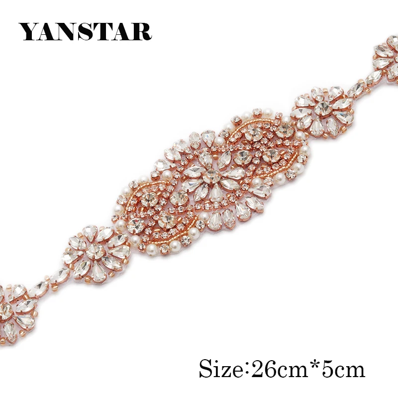 

YANSTAR (10pcs) Wholesale Bridal Sash Crystal Rhinestones Appliques For Wedding Dress Belt Rose Gold Crystal Applique YS986